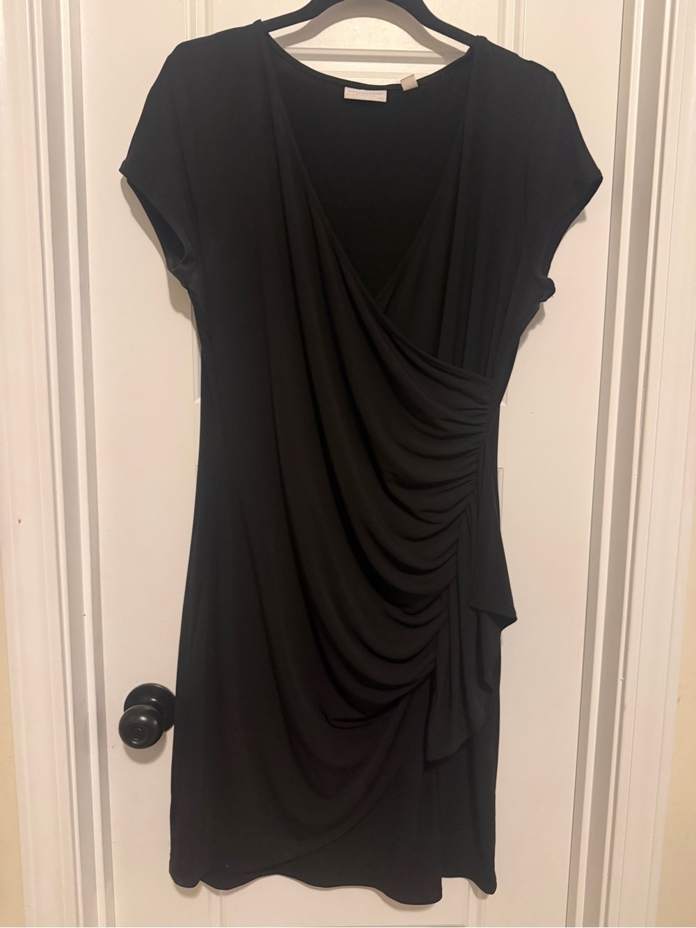 New York & Company Black Draped Wrap-Front Midi Dress